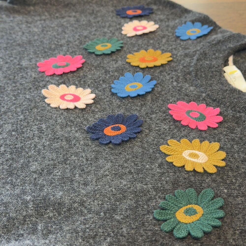 Boden 3D Crochet Flower Appliqué Wool Blend Jumper Sweater Womens Sz 8 Colorful - Picture 4 of 7